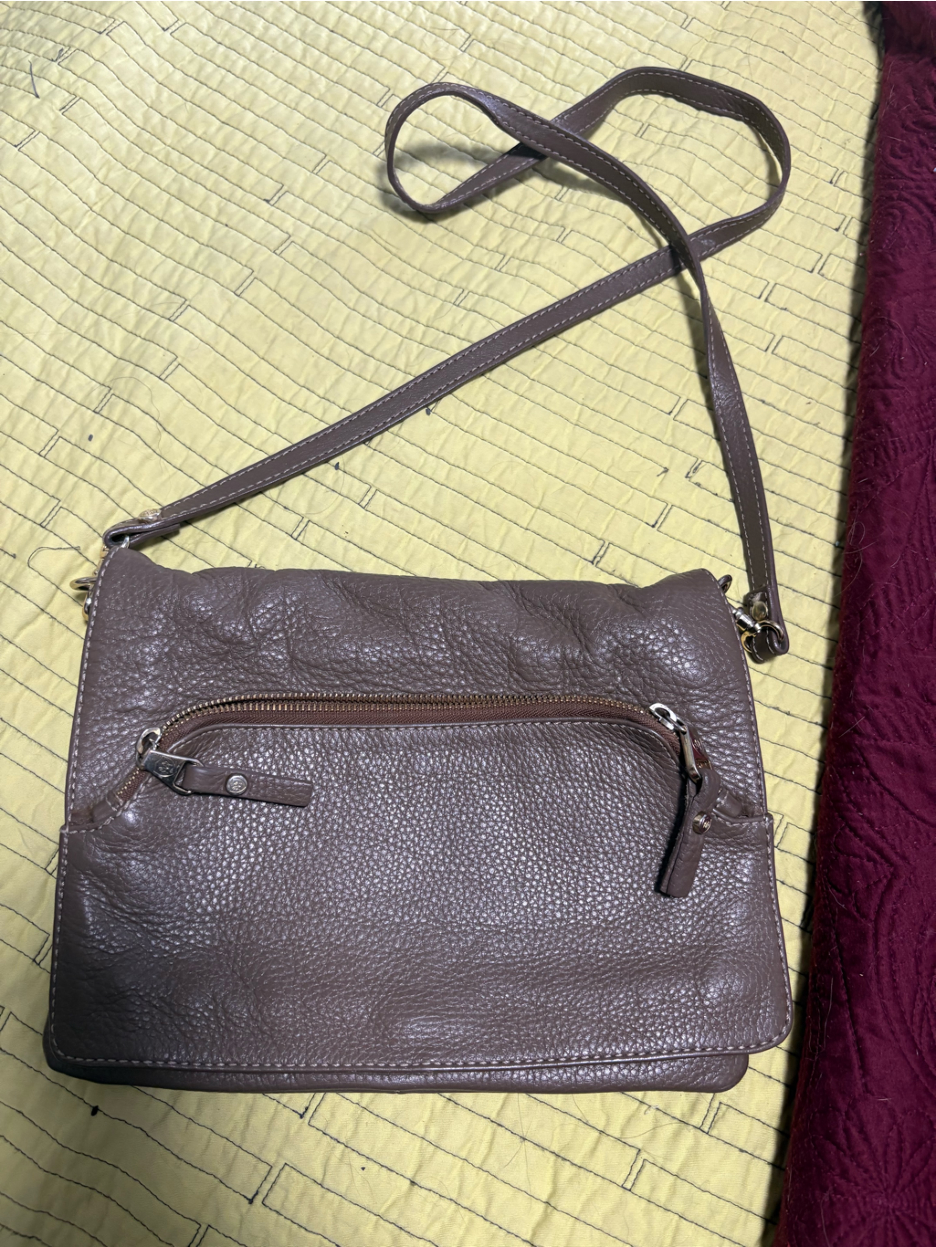 Brown Pebbled Leather Crossbody Bag - Massino Dutti
